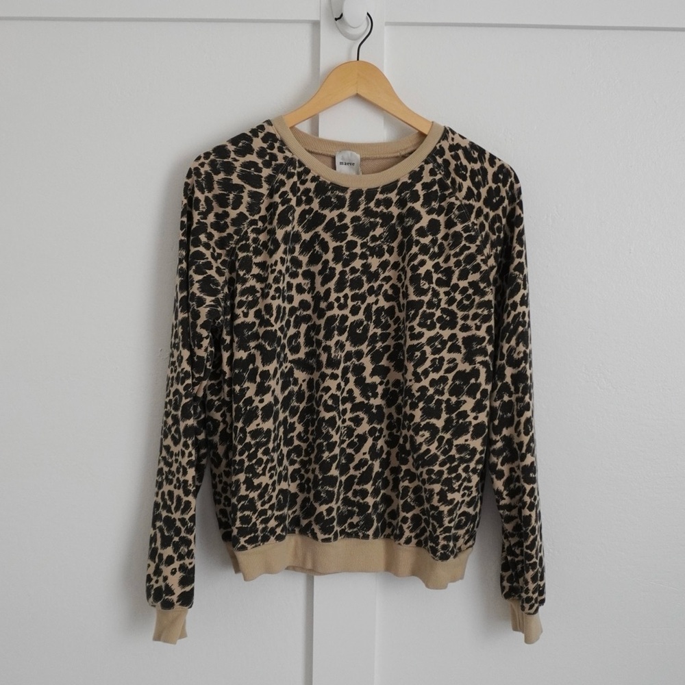 Anthropologie Maeve Leopard Print Crewneck Sweatshirt